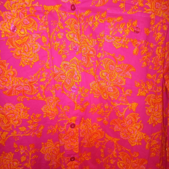 3/$10 Jones New York Signature Collared Blouse Pink/ Orange Floral  Size Large - Picture 3 of 7